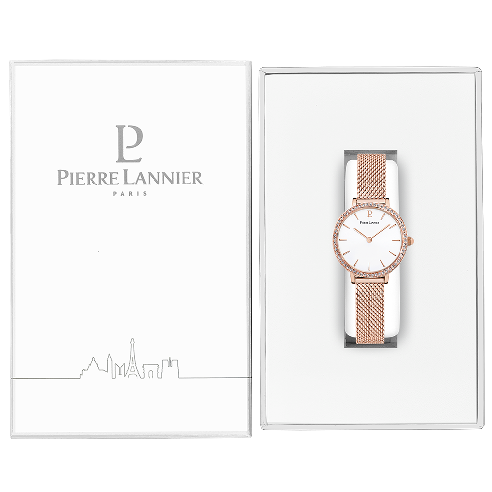 שעון יד לאישה רוזגולד משובץ קריסטלים PIERRE LANNIER 023L928