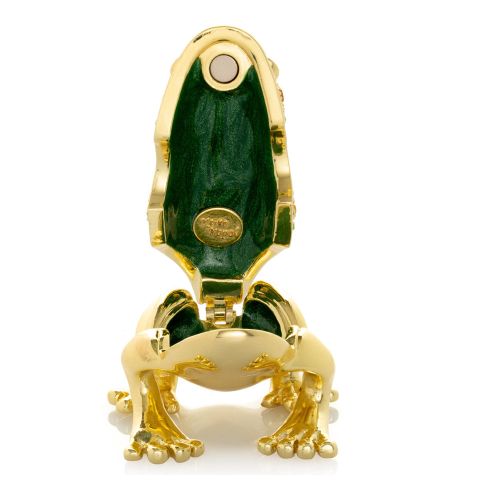 צפרדע מעוטרת בקריסטלים מוזהבים וירוקים F640