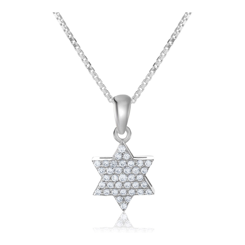 שרשרת מגן דוד משובץ זרקונים כסופים