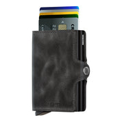 ארנק כרטיסים נשלפים SECRID TWIMWALLET מעור בצבע שחור וינטג'