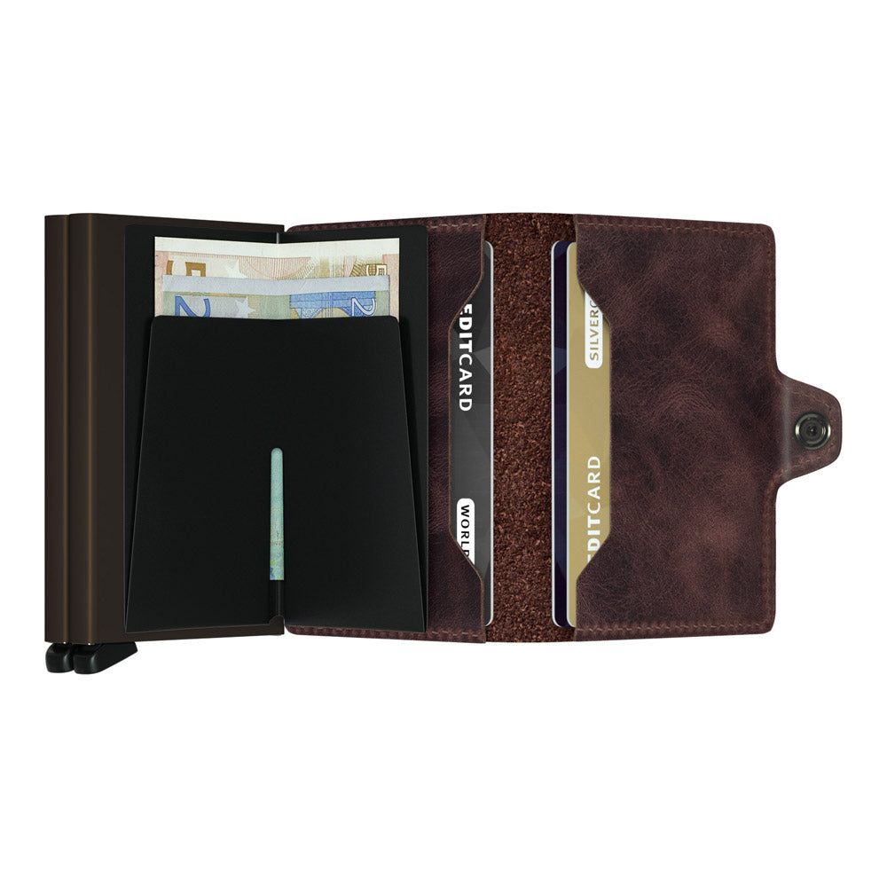 ארנק כרטיסים נשלפים SECRID TWIMWALLET מעור בצבע חום שוקולד וינטג'