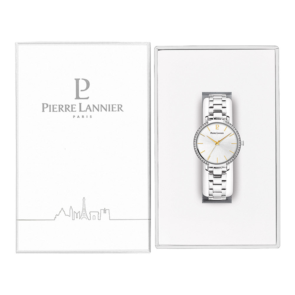 שעון יד כסוף משובץ קריסטלים לאישה PIERRE LANNIER 036P621