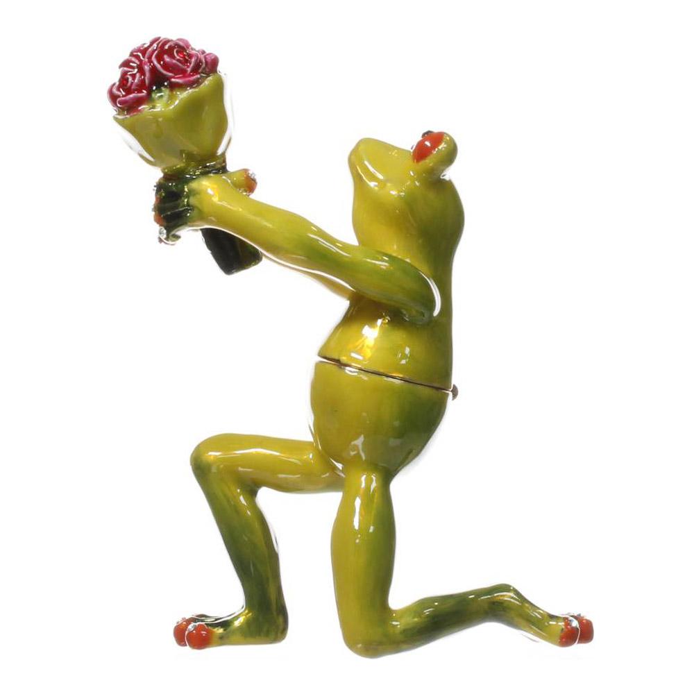 צפרדע רומנטית מחזיקה זר פרחים