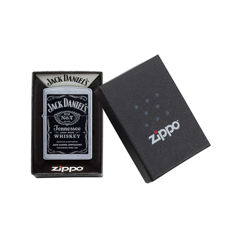 מצית זיפו כסופה עם תוית שחורה JACK DANIELS
